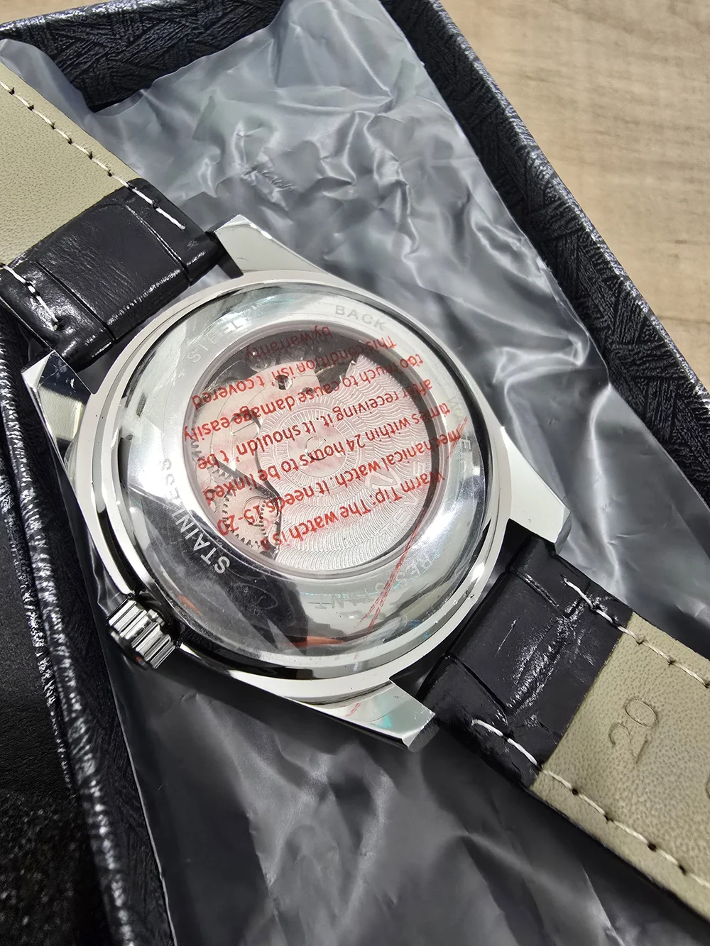 Men's World Time Leather Strap Authomatic Watch - Black/Blue